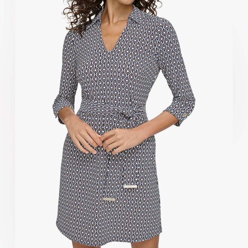 Tommy Hilfiger patterned shift dress featuring a geometric design & 3/4 sleeve